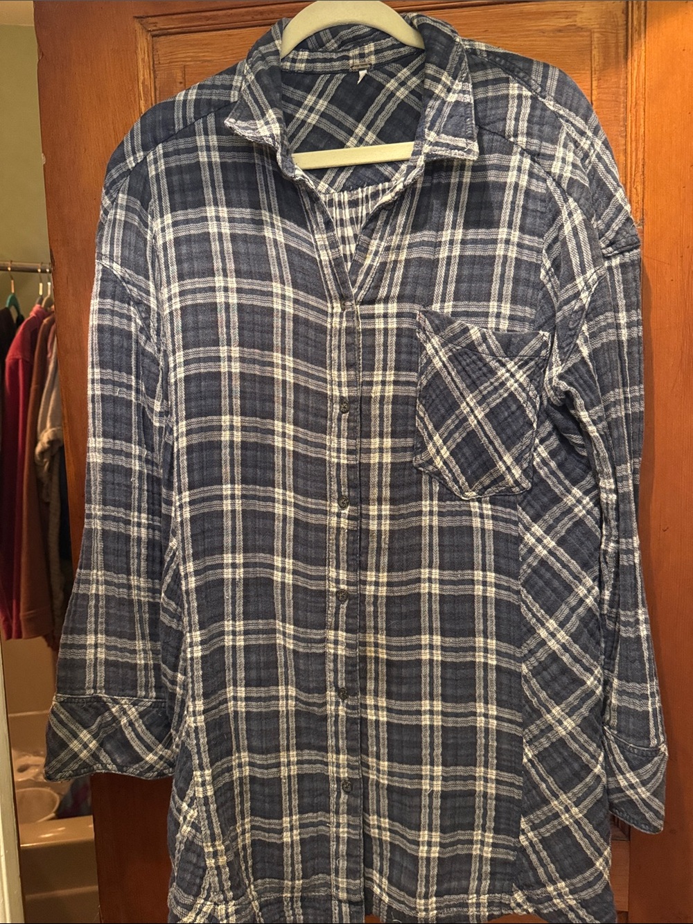 Free People Navy & White Plaid Button-Down Shirt - Picture 1 of 4